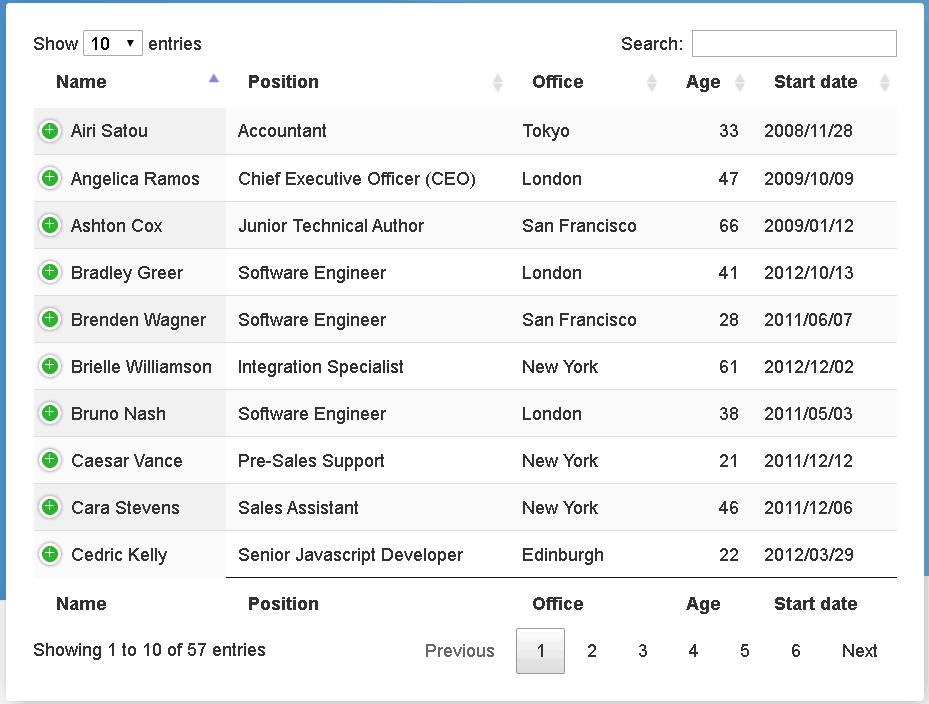 paginate datatable
